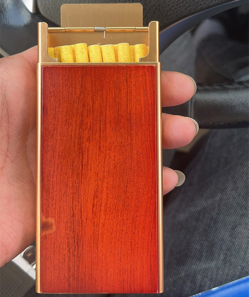 Elegant Rosewood Slim Cigarette Case - Portable Capacity Holder for Cigarettes