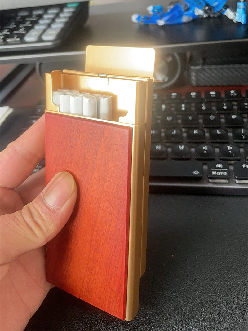 Elegant Rosewood Slim Cigarette Case - Portable Capacity Holder for Cigarettes