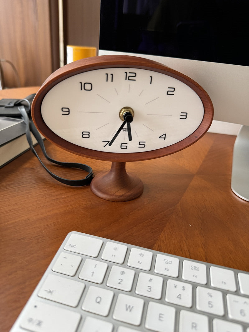 Elegant Wooden Oval Desk Clock: Minimalist Timepiece for Your Workspac ...