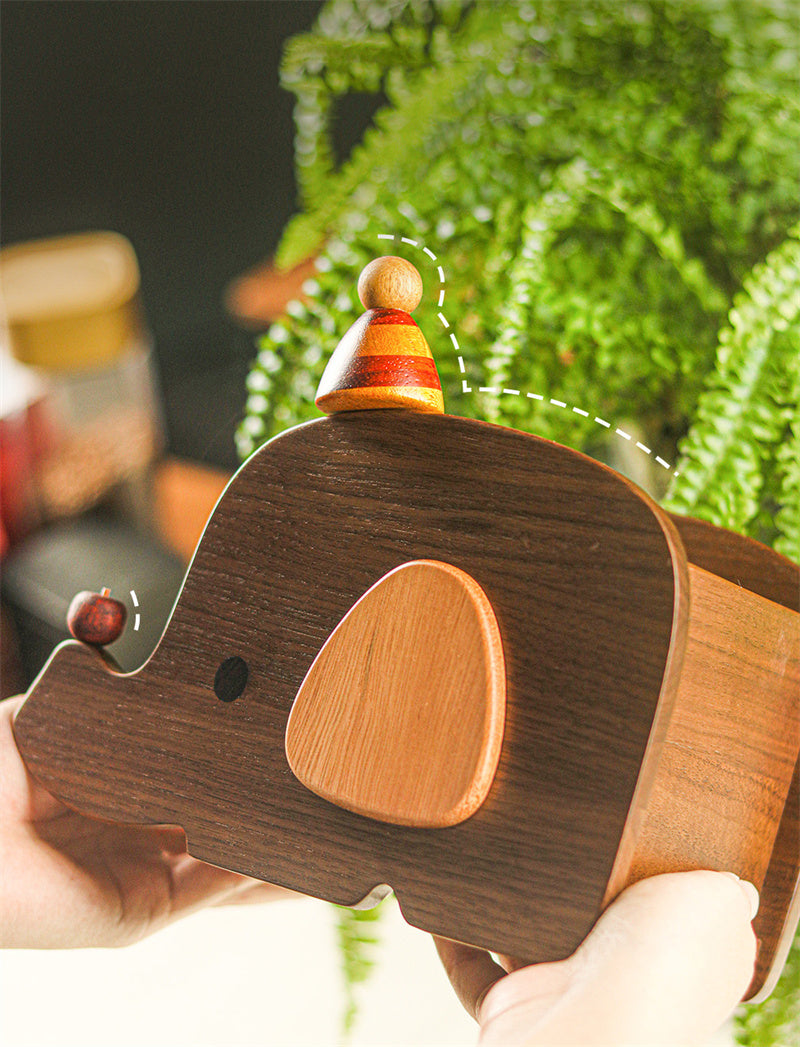 Elephant Wooden Desktop Organizer - Multi-Purpose Vanity Storage Holder for Cosmetics, Desk Supplies & Small Essentials