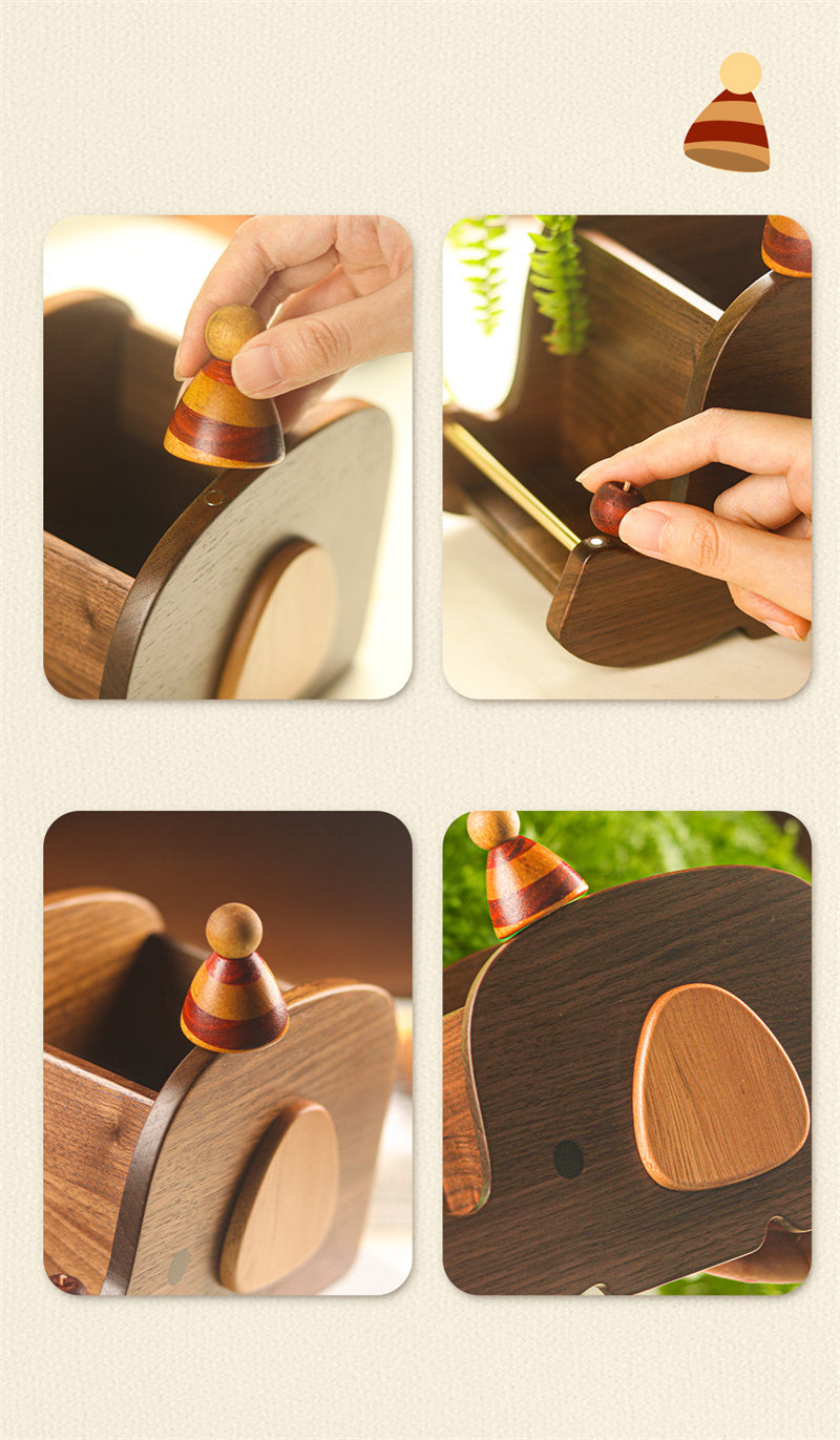 Elephant Wooden Desktop Organizer - Multi-Purpose Vanity Storage Holder for Cosmetics, Desk Supplies & Small Essentials