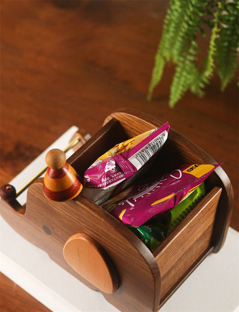 Elephant Wooden Desktop Organizer - Multi-Purpose Vanity Storage Holder for Cosmetics, Desk Supplies & Small Essentials