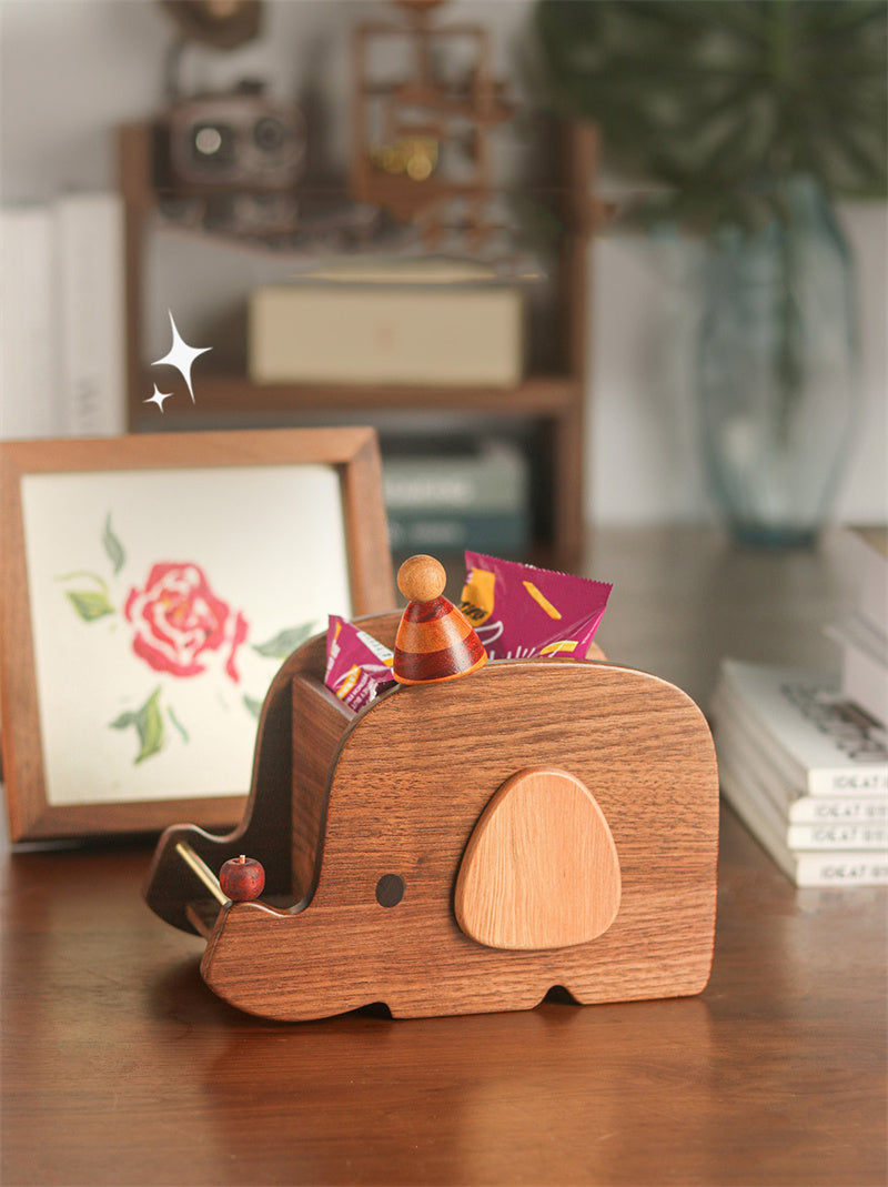 Elephant Wooden Desktop Organizer - Multi-Purpose Vanity Storage Holder for Cosmetics, Desk Supplies & Small Essentials