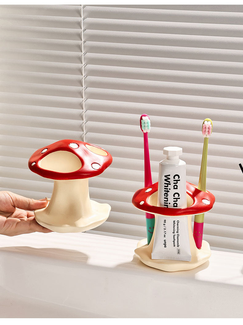 Enchanted Mushroom Ceramic Toothbrush Holder – Whimsical Bathroom Organizer