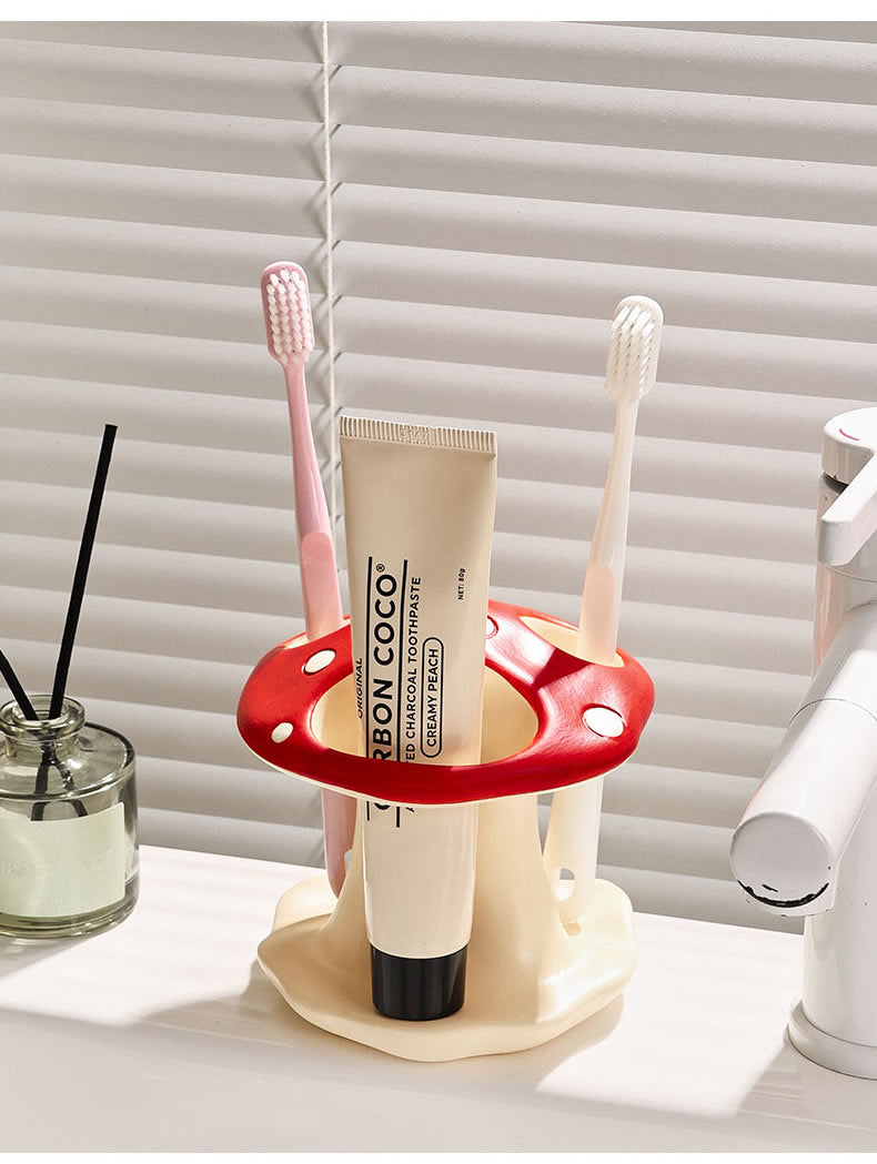 Enchanted Mushroom Ceramic Toothbrush Holder – Whimsical Bathroom Organizer
