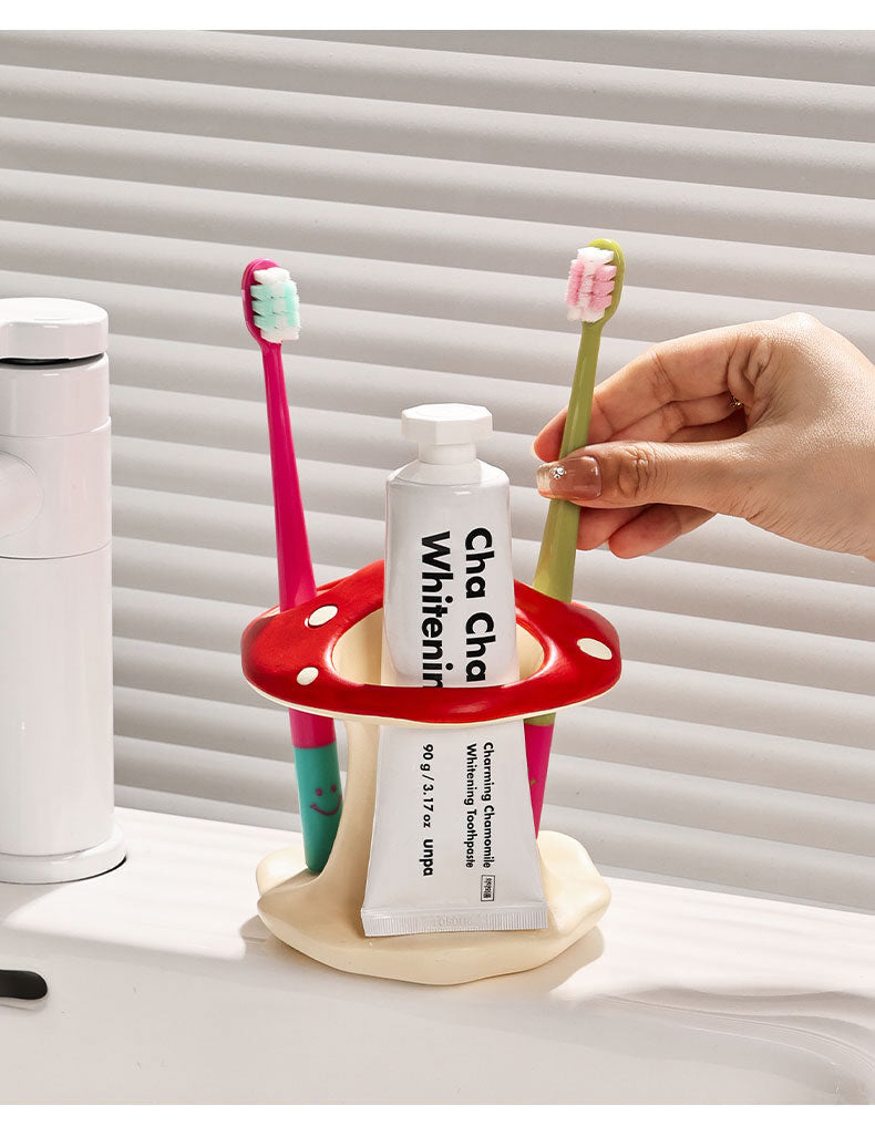 Enchanted Mushroom Ceramic Toothbrush Holder – Whimsical Bathroom Organizer