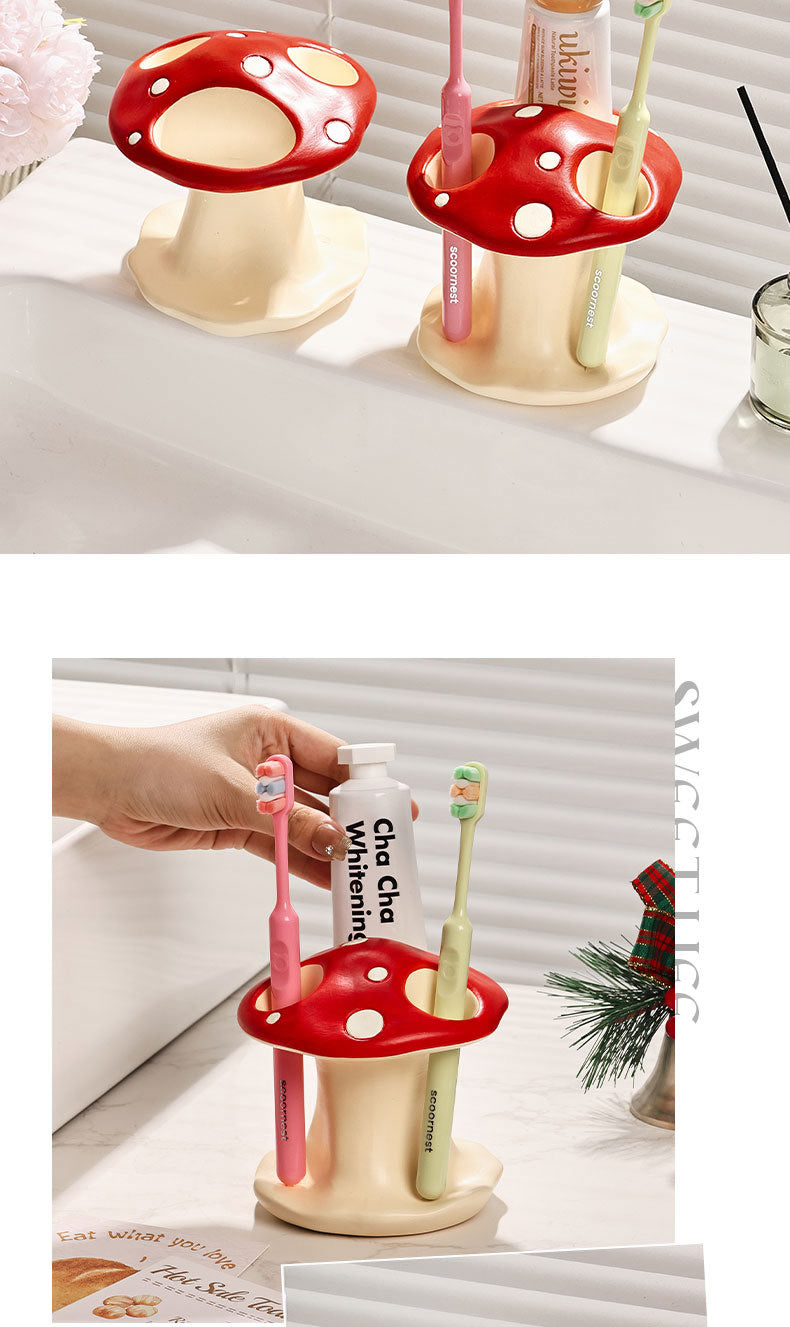 Enchanted Mushroom Ceramic Toothbrush Holder – Whimsical Bathroom Organizer