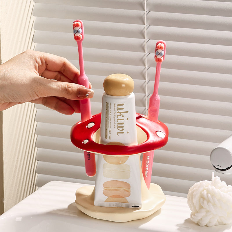 Enchanted Mushroom Ceramic Toothbrush Holder – Whimsical Bathroom Organizer
