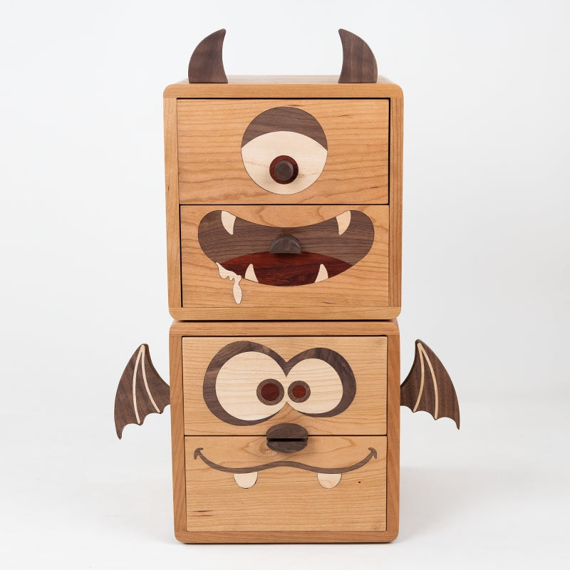 Evil little Monster Wooden Organizer - Desktop Drawer Storage Box