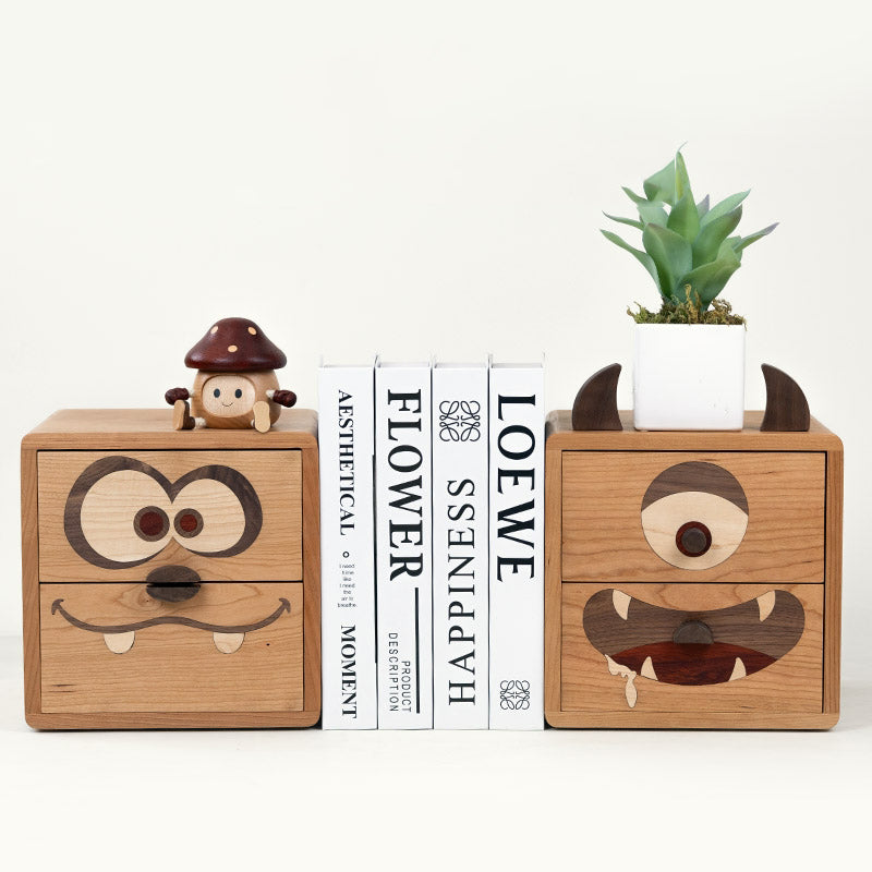 Evil little Monster Wooden Organizer - Desktop Drawer Storage Box