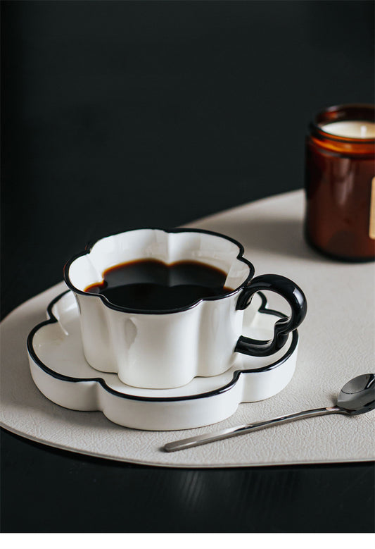 Exquisite Flower-Shaped Ceramic Coffee Cup & Saucer Set