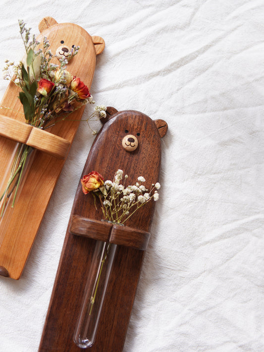 Exquisite Magnetic Wooden Bear Test Tube Vase - Creative Mini Flower Holder & Fridge Decor