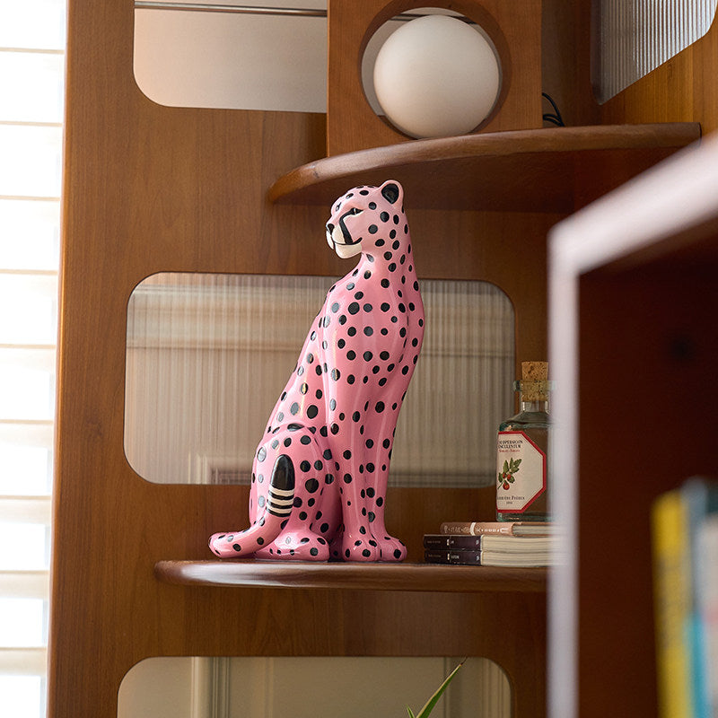 Exquisite Pink Leopard Resin Statue Sculpture,  Funny Spotted Panther Figurine, Animal Tabletop Ornament Trendy Aesthetic Home Decor for Living Room Bedroom Entryway