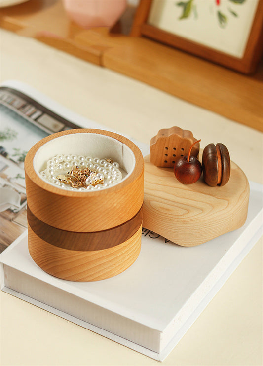 Exquisite Two-Tier Cake Jewelry Box - Elegant Wooden Miniature Chest