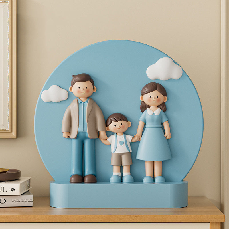Family of 4 Figurine Cute Hand-Holding Family Statue for Living Room Home Decor Anniversary Housewarming Gift