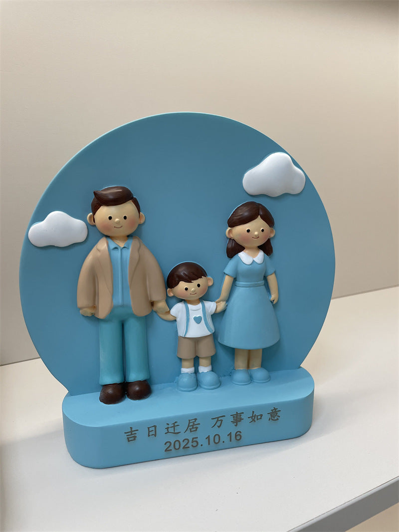 Family of 4 Figurine Cute Hand-Holding Family Statue for Living Room Home Decor Anniversary Housewarming Gift