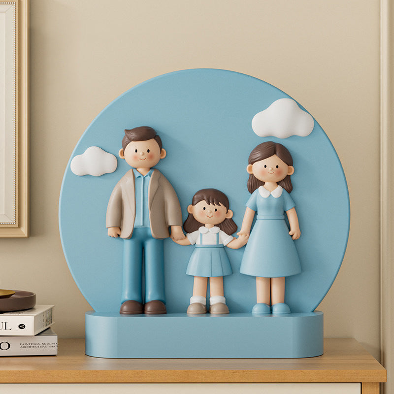 Family of 4 Figurine Cute Hand-Holding Family Statue for Living Room Home Decor Anniversary Housewarming Gift