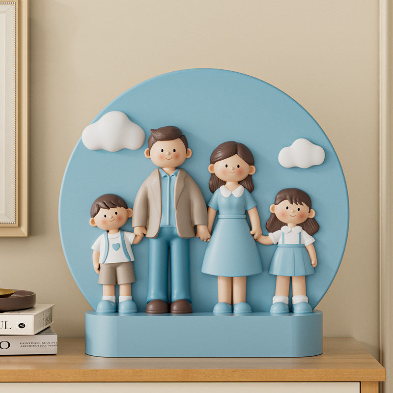 Family of 4 Figurine Cute Hand-Holding Family Statue for Living Room Home Decor Anniversary Housewarming Gift