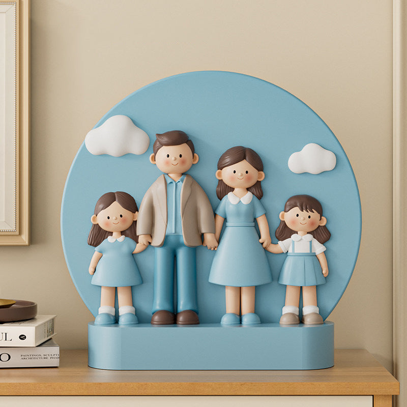 Family of 4 Figurine Cute Hand-Holding Family Statue for Living Room Home Decor Anniversary Housewarming Gift