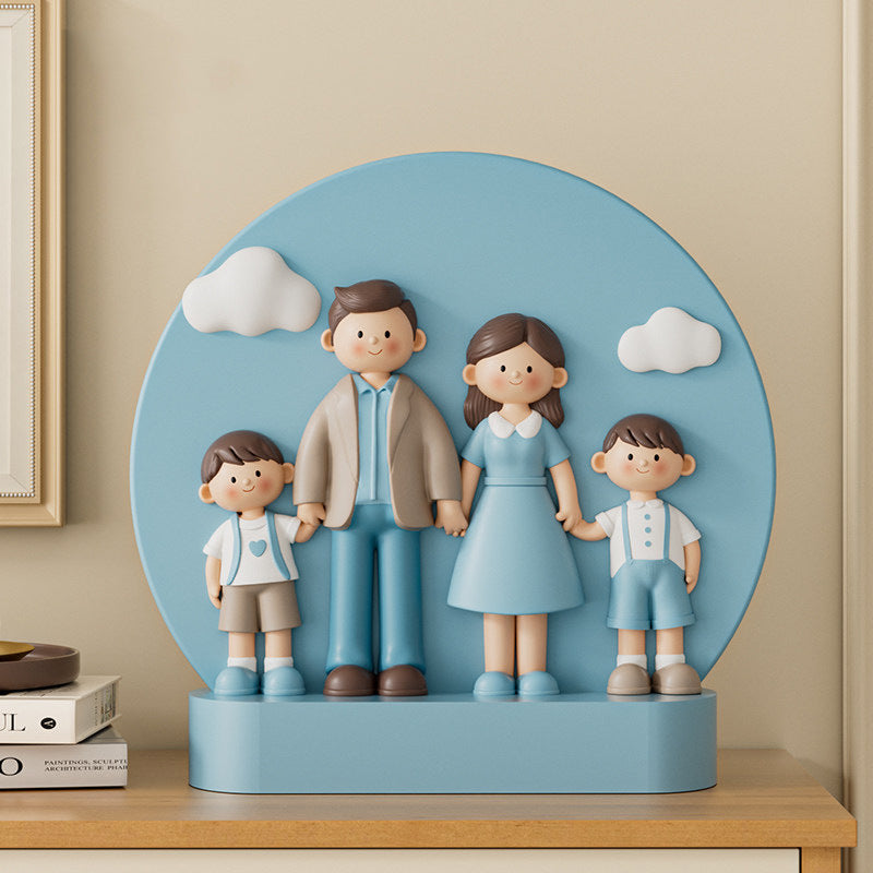 Family of 4 Figurine Cute Hand-Holding Family Statue for Living Room Home Decor Anniversary Housewarming Gift