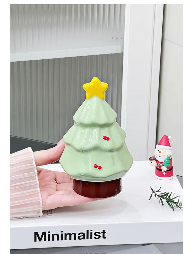 Festive Christmas Tree Toothpick Holder&Cotton Swab Storage - Mint Green Ceramic Holiday Decor