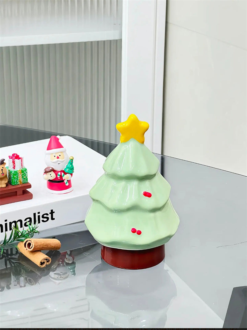 Festive Christmas Tree Toothpick Holder&Cotton Swab Storage - Mint Green Ceramic Holiday Decor