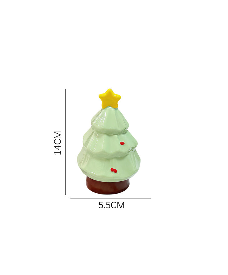 Festive Christmas Tree Toothpick Holder&Cotton Swab Storage - Mint Green Ceramic Holiday Decor
