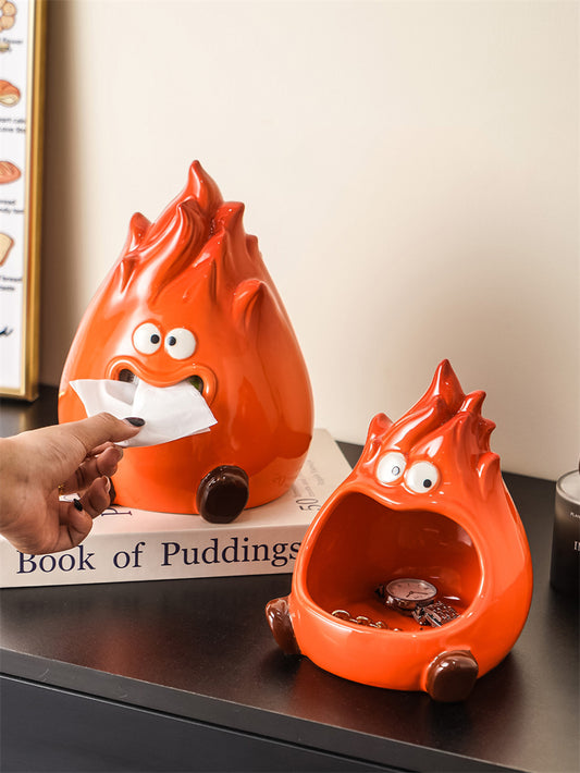 Flame Ceramic Tissue Box & Storage Organizer, Whimsical Anime - Themed Home Decor