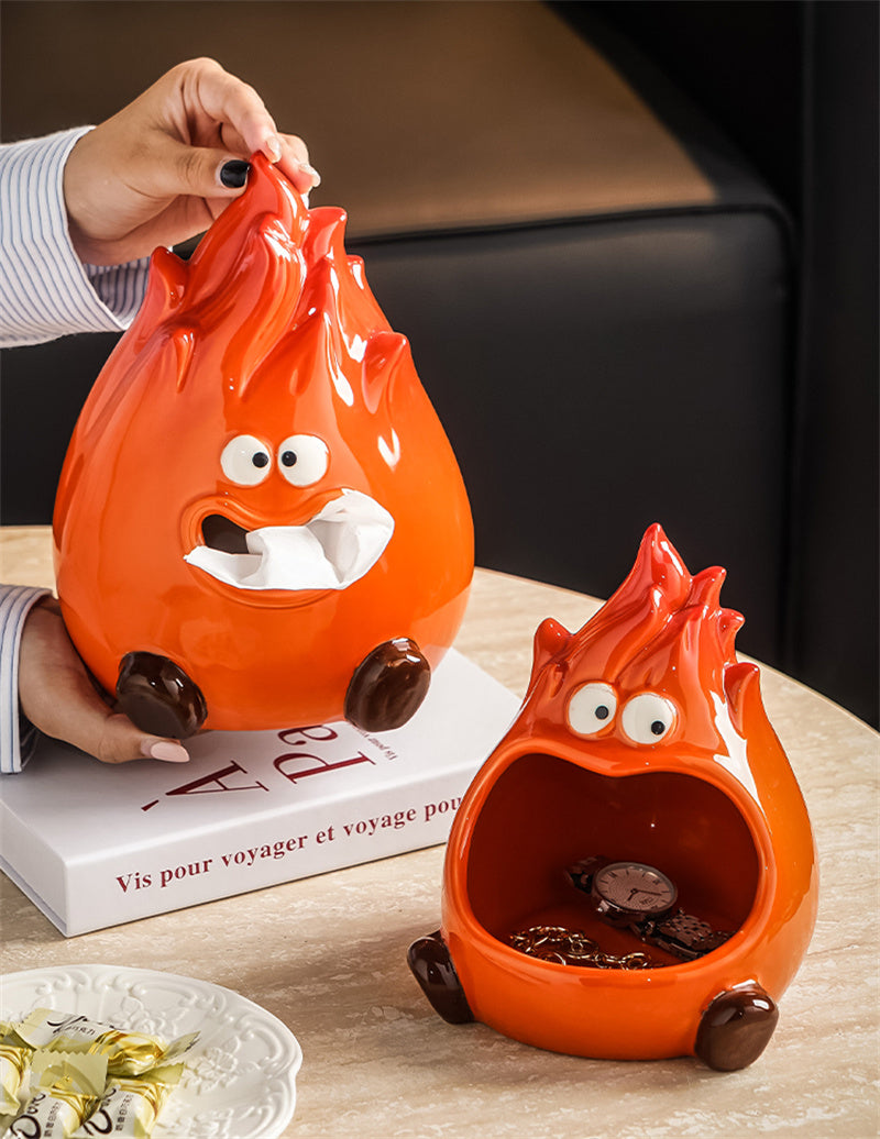 Flame Ceramic Tissue Box & Storage Organizer, Whimsical Anime - Themed Home Decor