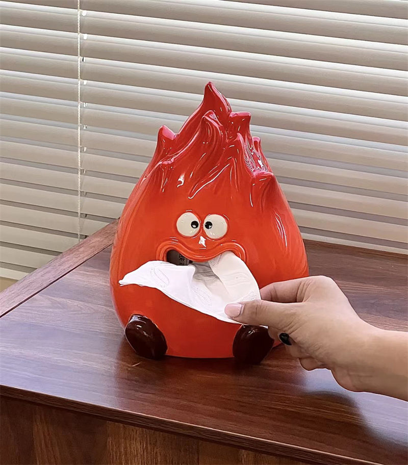Flame Ceramic Tissue Box & Storage Organizer, Whimsical Anime - Themed Home Decor