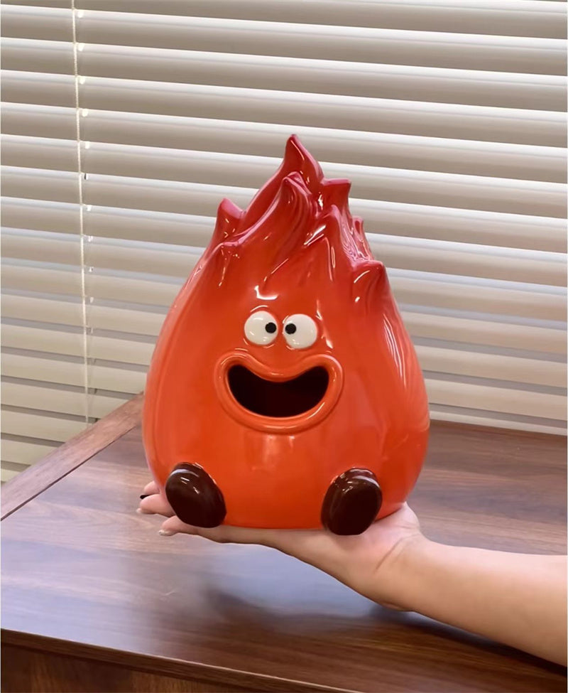 Flame Ceramic Tissue Box & Storage Organizer, Whimsical Anime - Themed Home Decor