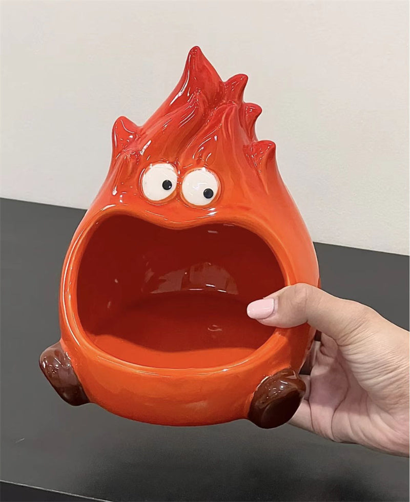 Flame Ceramic Tissue Box & Storage Organizer, Whimsical Anime - Themed Home Decor