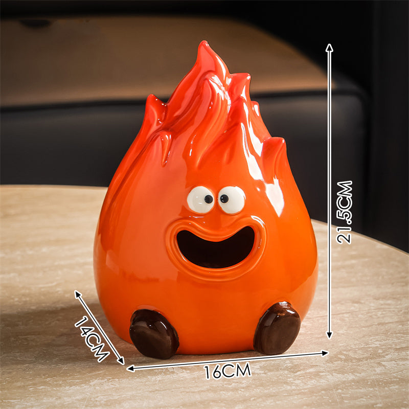 Flame Ceramic Tissue Box & Storage Organizer, Whimsical Anime - Themed Home Decor