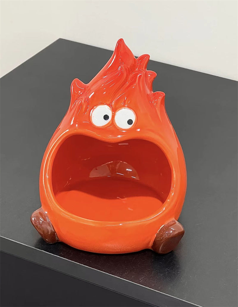 Flame Ceramic Tissue Box & Storage Organizer, Whimsical Anime - Themed Home Decor