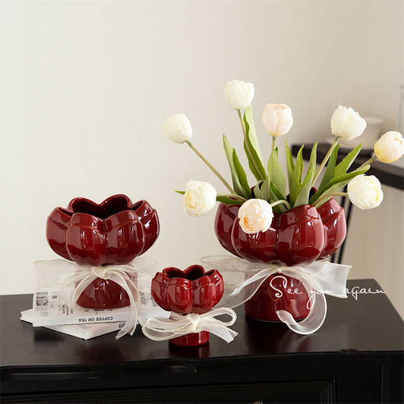 Flower - Shaped Ceramic Vase, Romantic Decorative Vases for Home&Wedding