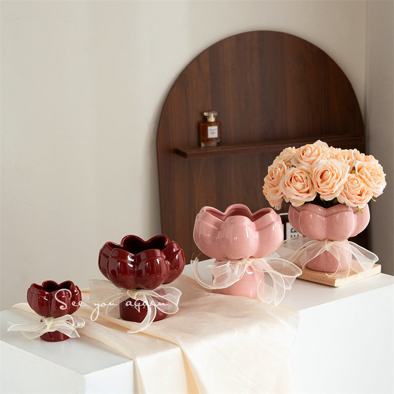 Flower - Shaped Ceramic Vase, Romantic Decorative Vases for Home&Wedding