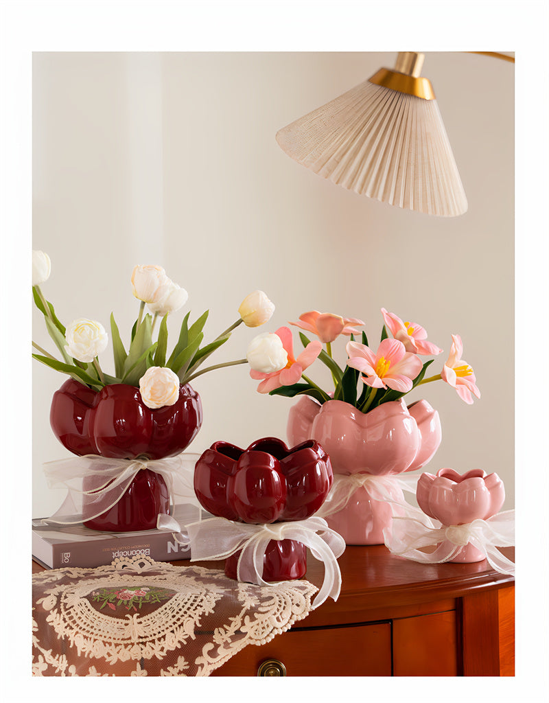 Flower - Shaped Ceramic Vase, Romantic Decorative Vases for Home&Wedding