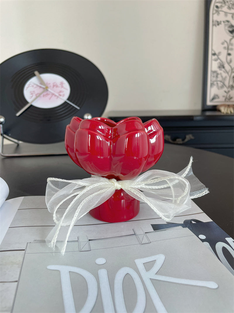 Flower - Shaped Ceramic Vase, Romantic Decorative Vases for Home&Wedding