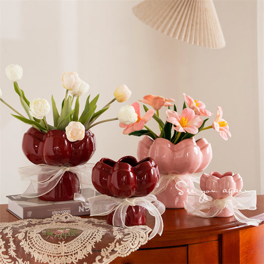 Flower - Shaped Ceramic Vase, Romantic Decorative Vases for Home&Wedding