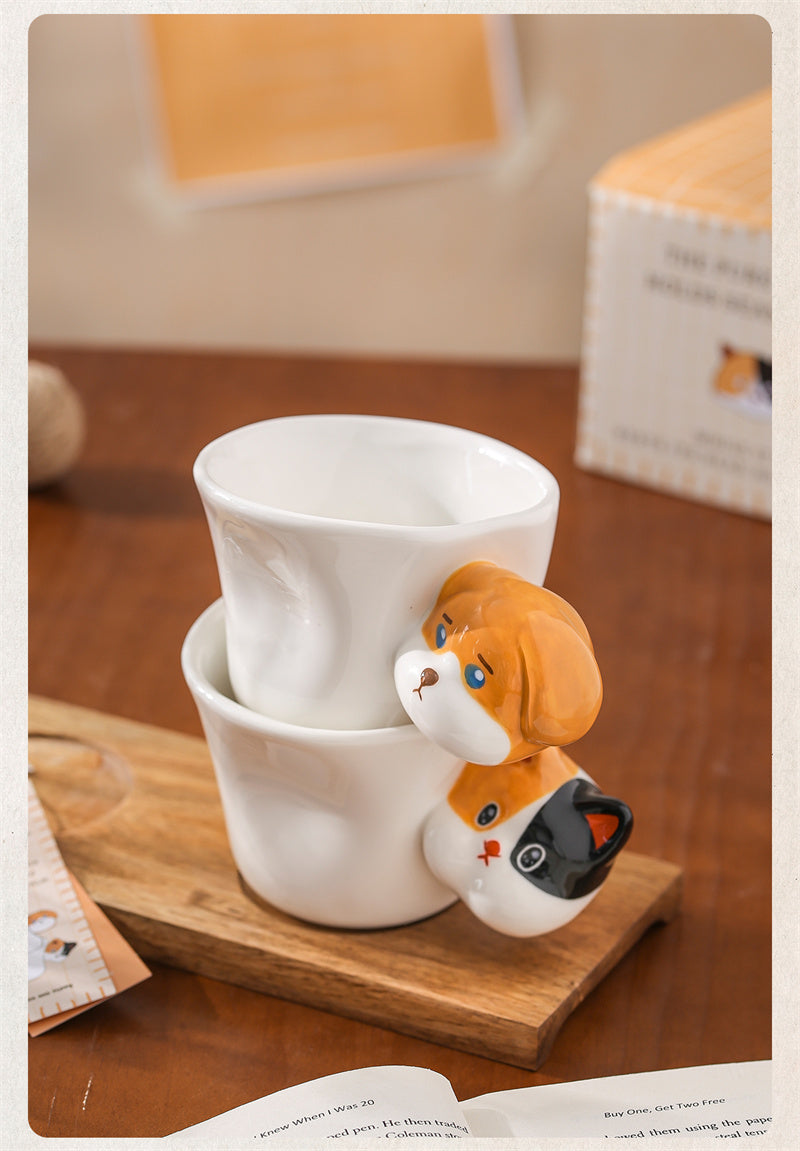 Fun Ceramic Coffee Mug with Cat & Dog Head Handles - Animal Lover’s Cute Drinkware
