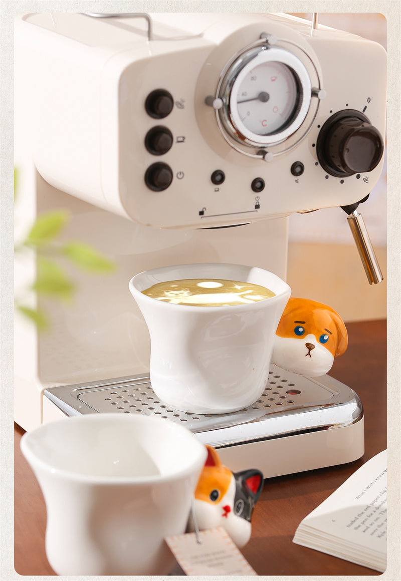 Fun Ceramic Coffee Mug with Cat & Dog Head Handles - Animal Lover’s Cute Drinkware