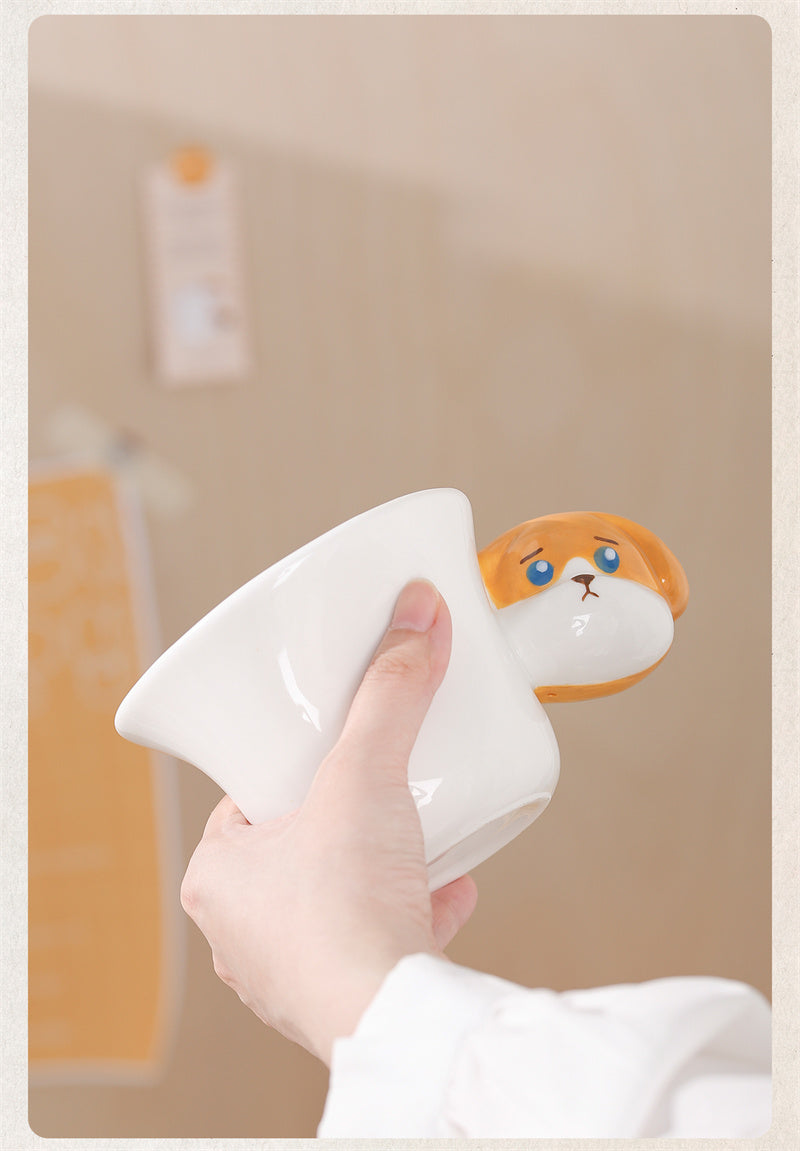 Fun Ceramic Coffee Mug with Cat & Dog Head Handles - Animal Lover’s Cute Drinkware