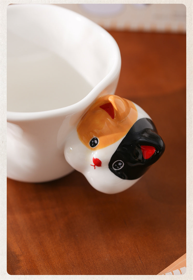 Fun Ceramic Coffee Mug with Cat & Dog Head Handles - Animal Lover’s Cute Drinkware