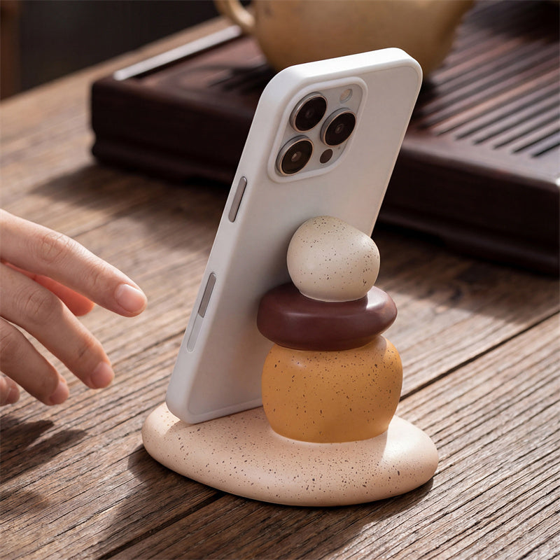 Fun Pebble Phone Holder,Stacked Stone Balance Phone Stand, Speckled Resin Cairn Cell Phone Holder , Unique Calming Gift for Office & Home