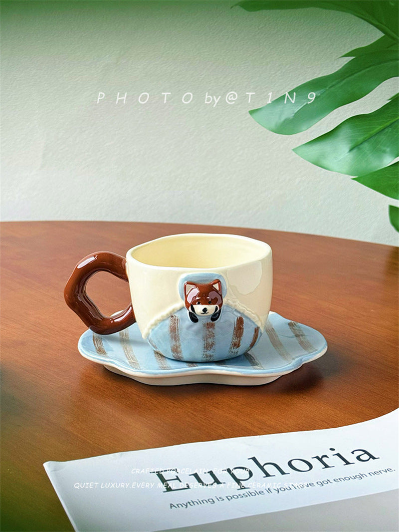 Funny 3D Bear Ceramic Mug,Cute Animal Hand‑Painted Striped Coffee Tea Cup