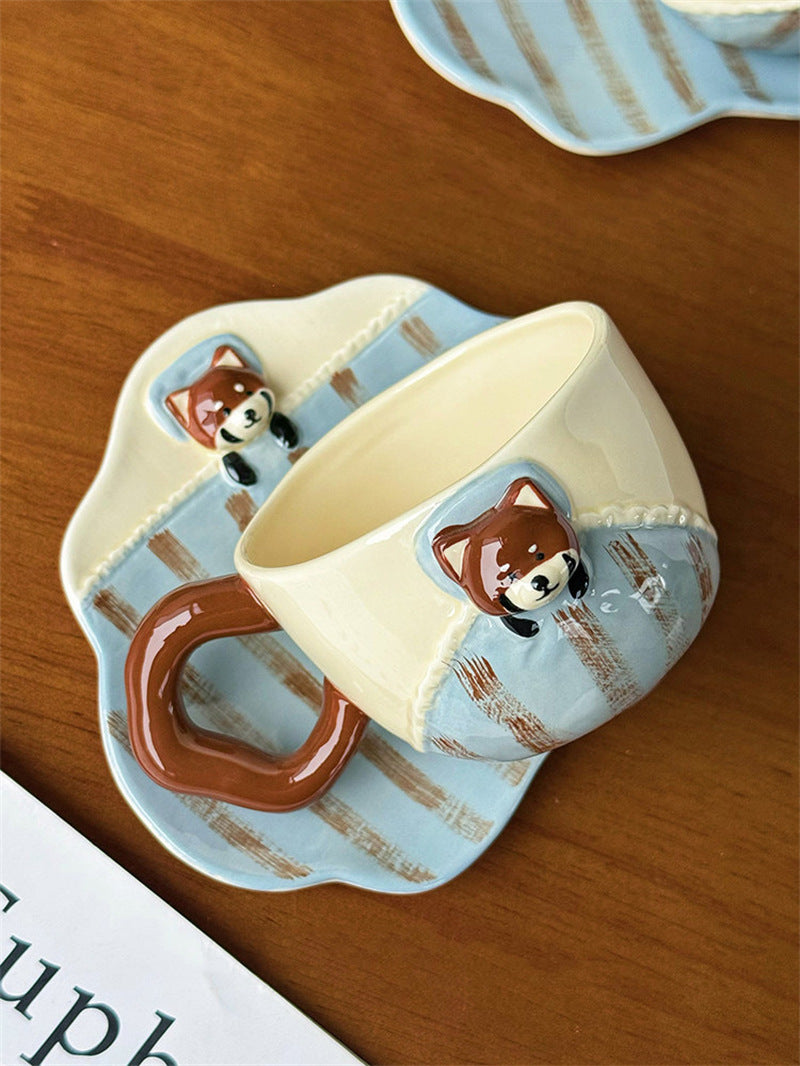 Funny 3D Bear Ceramic Mug,Cute Animal Hand‑Painted Striped Coffee Tea Cup