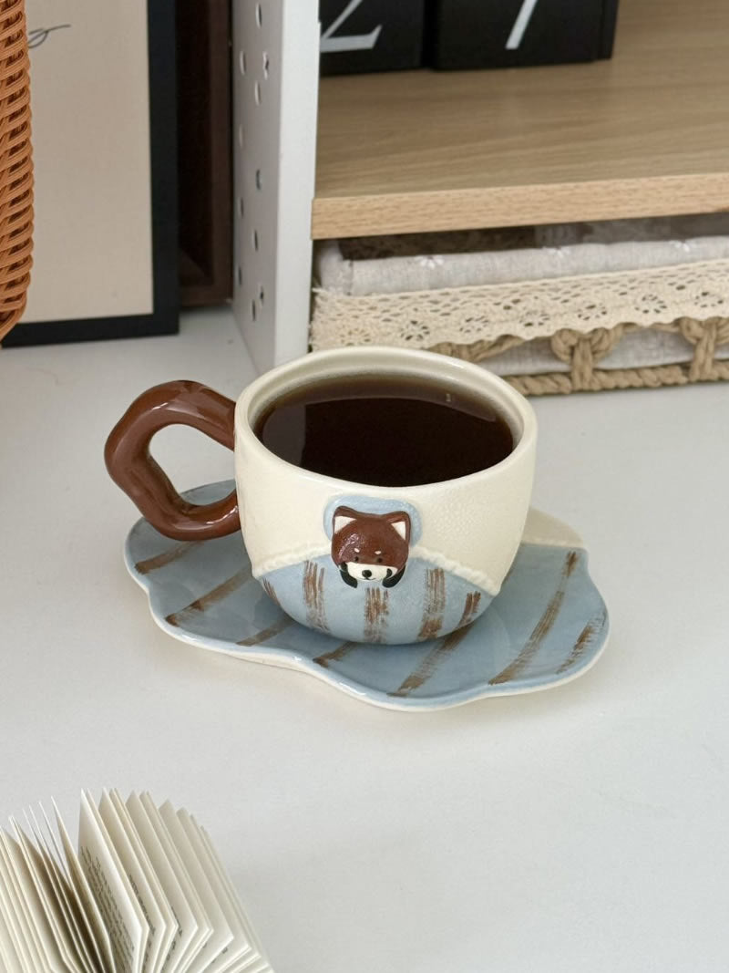 Funny 3D Bear Ceramic Mug,Cute Animal Hand‑Painted Striped Coffee Tea Cup
