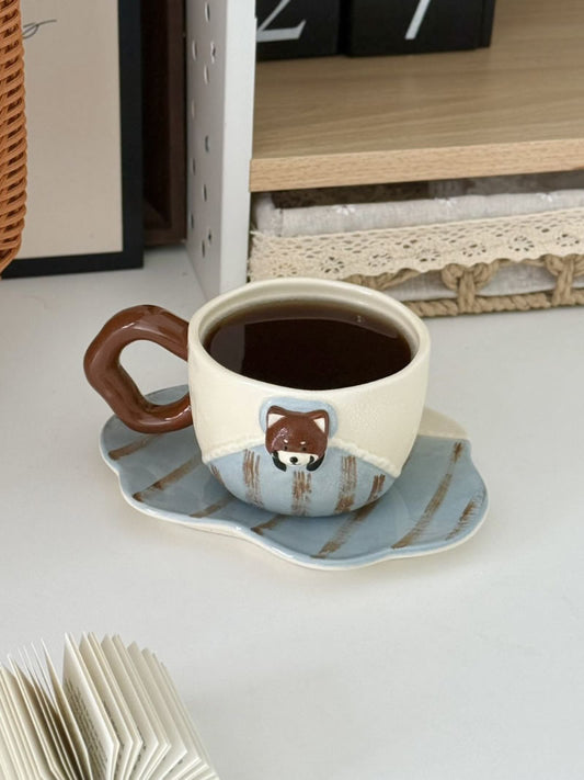 Funny 3D Bear Ceramic Mug,Cute Animal Hand‑Painted Striped Coffee Tea Cup