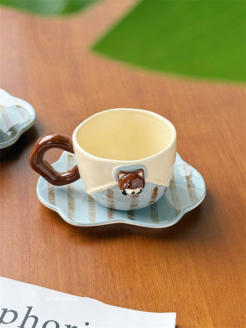 Funny 3D Bear Ceramic Mug,Cute Animal Hand‑Painted Striped Coffee Tea Cup