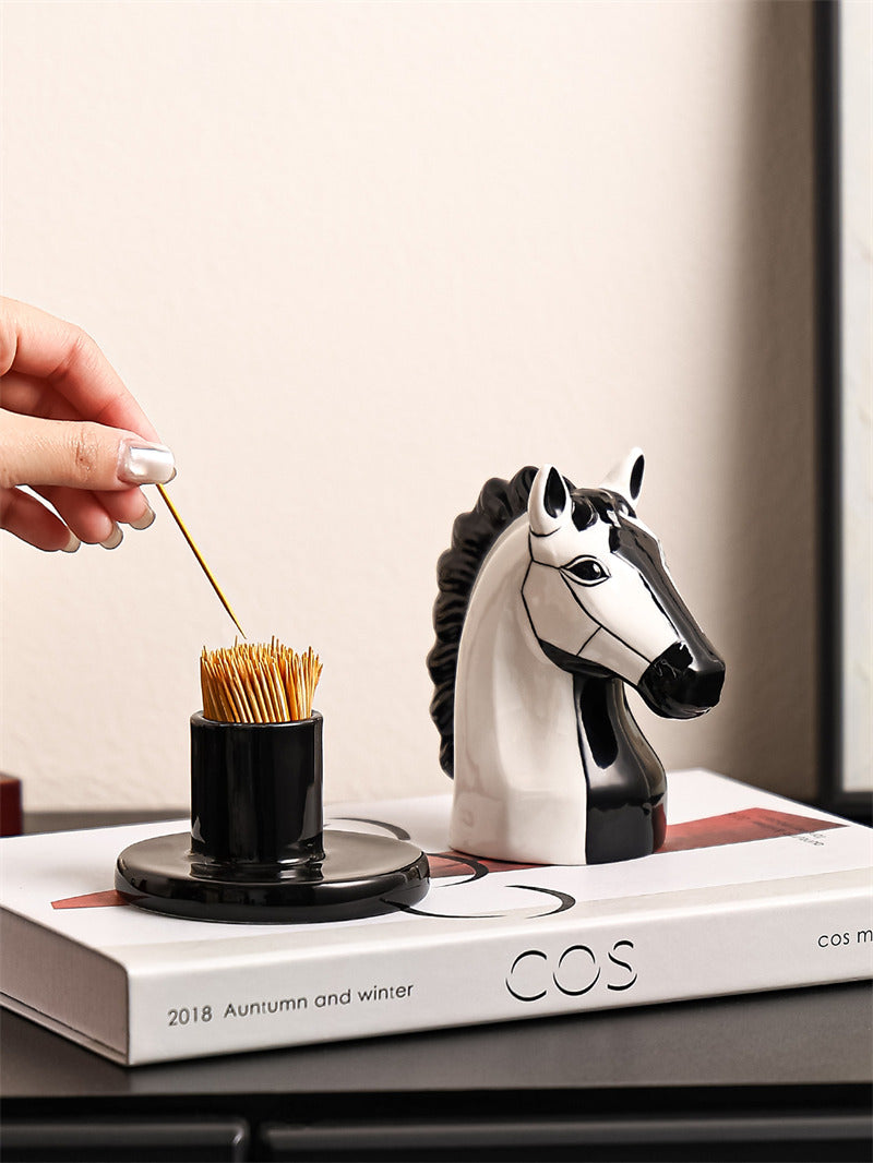 Funny Art Horse‑Head Ceramic Toothpick Holder, Contemporary Table Decor for Dining & Bathroom